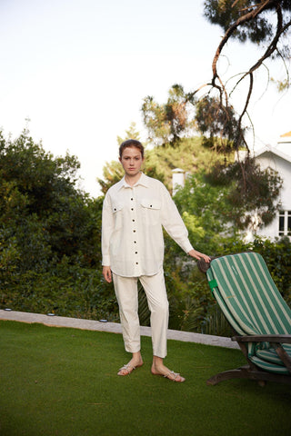 Nisa Brode Cotton Shirt & Trousers Set – White
