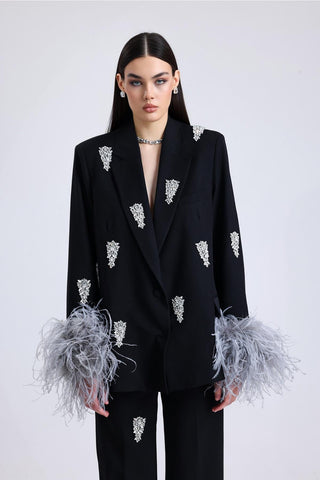 Noctura Embellished Feather-Trim Set – Black