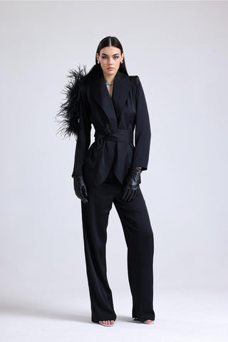 Obsidian Ember Feather-Shoulder Set — Black