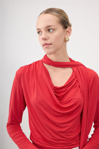 Olen Draped Jersey Blouse – Red