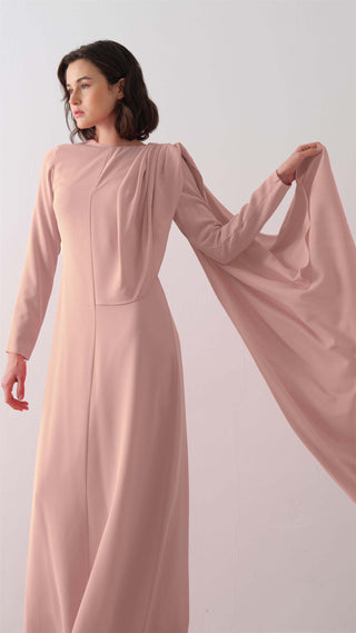 Cape-Shoulder Crepe Maxi Dress – Powder
