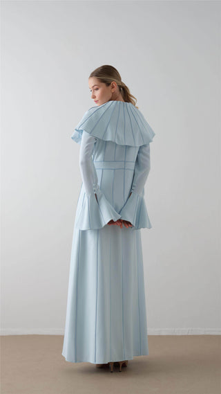 Pleated Cape Crepe Dress – Light Blue