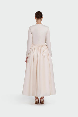 Long-Sleeve Dress with Front Tie Detail - Cream