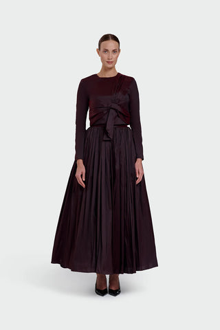 Long-Sleeve Dress with Front Tie Detail - Cherry