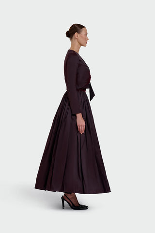 Long-Sleeve Dress with Front Tie Detail - Cherry