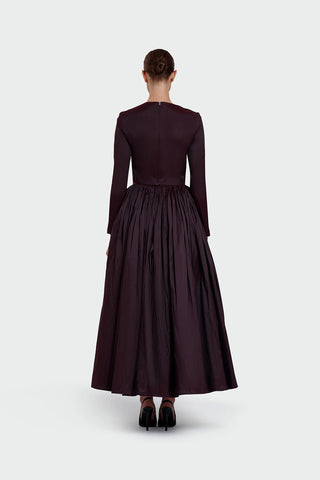 Long-Sleeve Dress with Front Tie Detail - Cherry