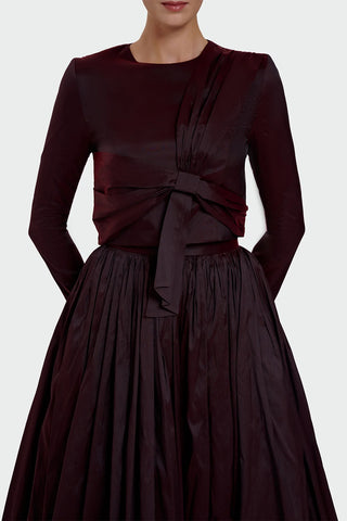 Long-Sleeve Dress with Front Tie Detail - Cherry