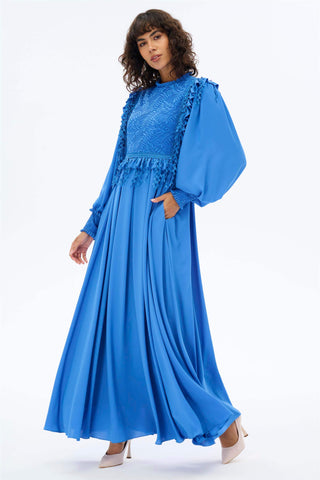 Leaf Detail Lace Bodice Maxi Dress – Saks