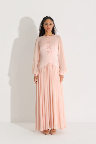Front Bow Detail Crepe Dress – Peach