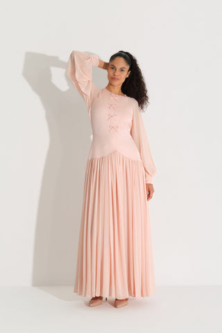 Front Bow Detail Crepe Dress – Peach