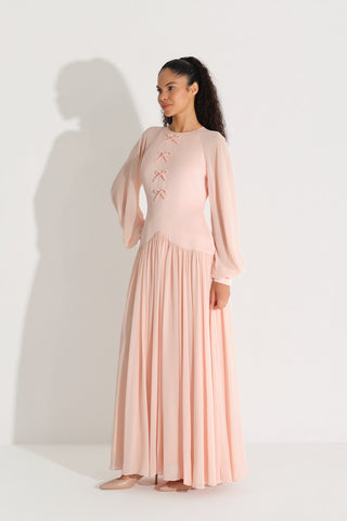 Front Bow Detail Crepe Dress – Peach