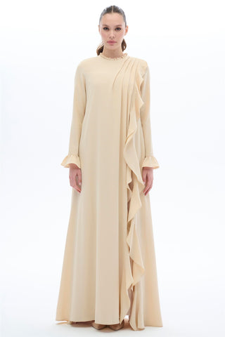 Ruffled Panel Dress – Beige