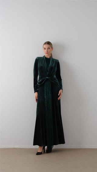 Front-Draped Velvet Dress – Emerald Green