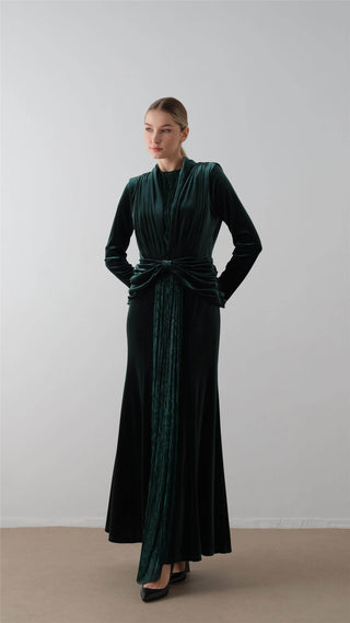 Front-Draped Velvet Dress – Emerald Green