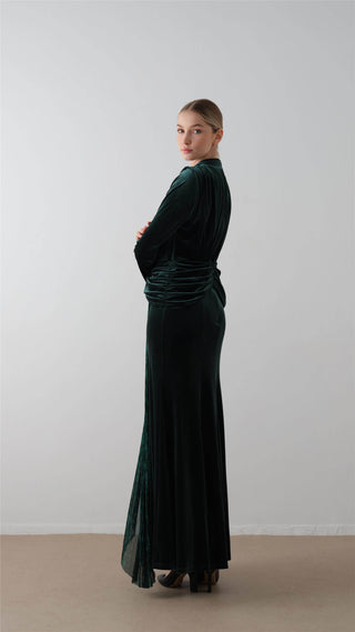 Front-Draped Velvet Dress – Emerald Green