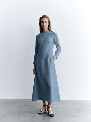 Front Seam Straight-Cut Dress – Blue