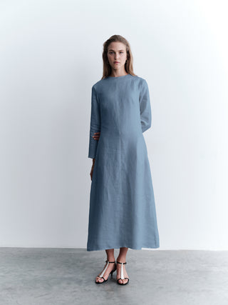 Front Seam Straight-Cut Dress – Blue