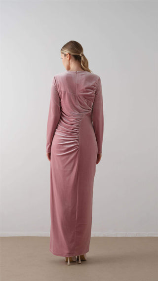 Ruched Velvet Maxi Dress – Blush Pink