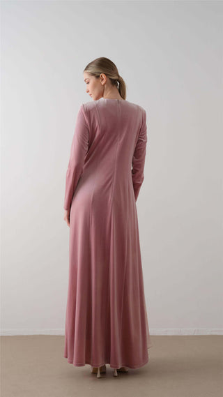 Cross-Draped Velvet Chiffon Dress – Powder Pink