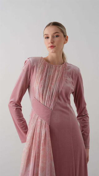 Cross-Draped Velvet Chiffon Dress – Powder Pink