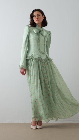 Bow-Neck Floral Dress – Mint