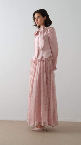 Bow-Neck Floral Dress – Pink