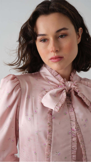 Bow-Neck Floral Dress – Pink