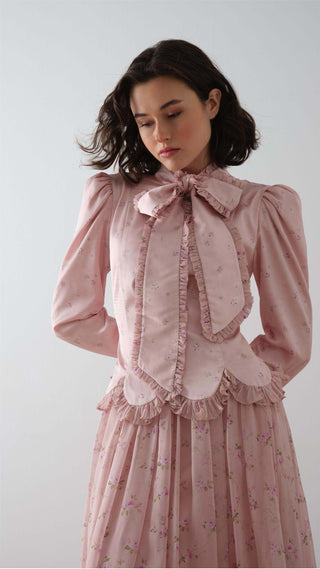 ÖNÜ FULARLI DESENLİ ELBİSE Pembe