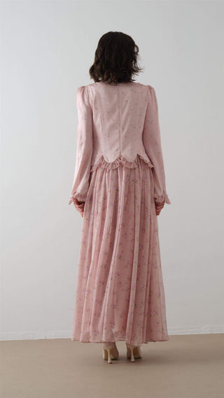 ÖNÜ FULARLI DESENLİ ELBİSE Pembe