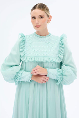 ÖRME DANTELLİ ELBİSE Mint
