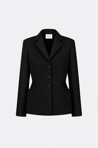 Waist-Defined Tailored Blazer – Black
