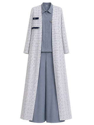 Ozoda Couture Lumiere powder blue co-ord set with long textured lace outer coat