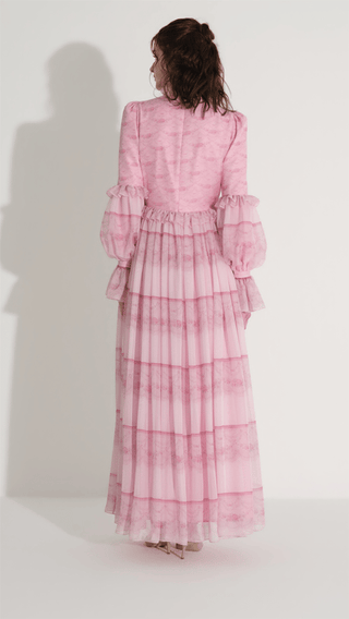 Panel Print Silk Chiffon Dress – Pink