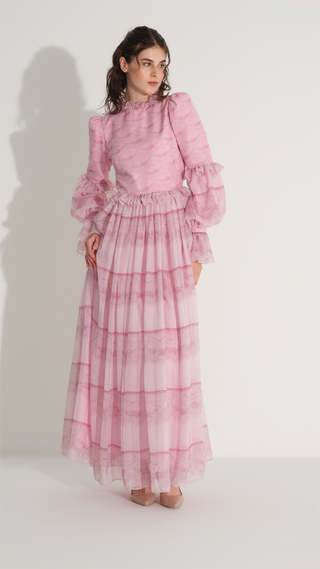 Panel Print Silk Chiffon Dress – Pink
