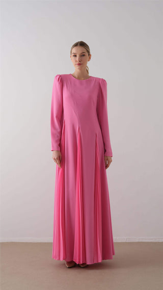Pleated Crepe Chiffon Dress – Pink