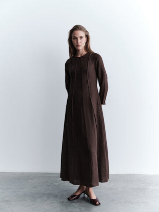 Relaxed Fit Linen Maxi Dress - Brown