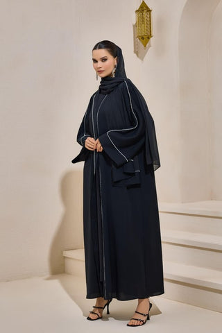 Pearl Line Abaya Set - Black