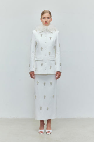 Pearl Majesty Embellished Skirt Set – White