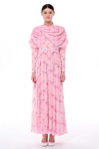 Cape Detail Belted Maxi Dress – Pink