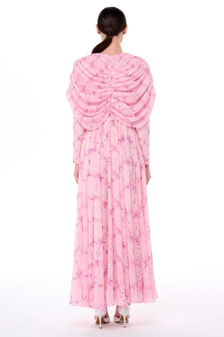 Cape Detail Belted Maxi Dress – Pink