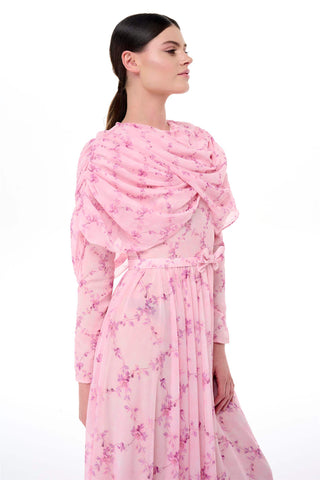 Cape Detail Belted Maxi Dress – Pink