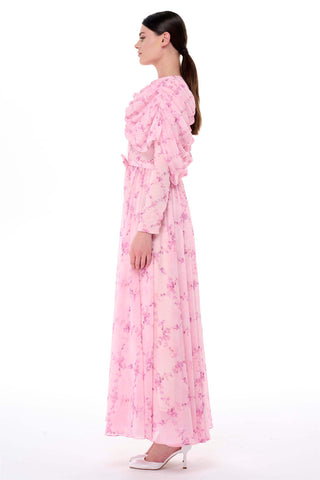 Cape Detail Belted Maxi Dress – Pink