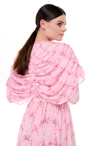 Cape Detail Belted Maxi Dress – Pink
