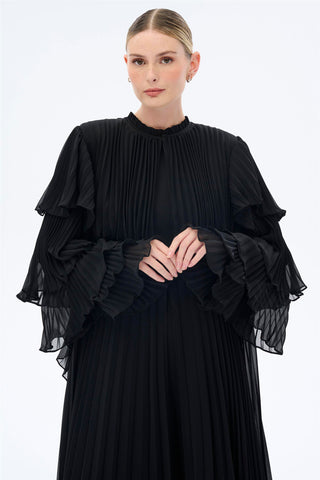 Pleated Layered Dress Set – Black