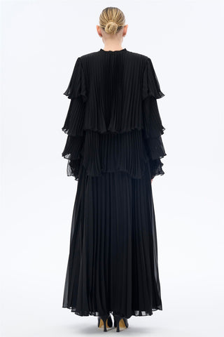 Pleated Layered Dress Set – Black