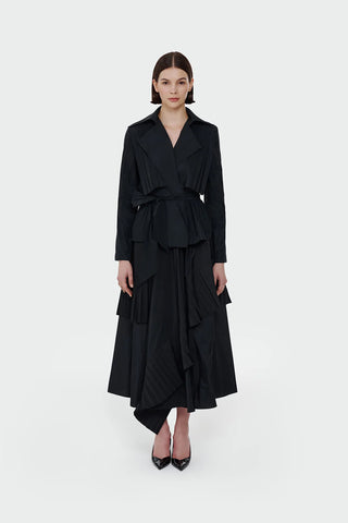 Pleated Asymmetric Cut Skirt - Black