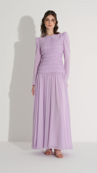 Pleated & Piping Detail Dress – Lilac