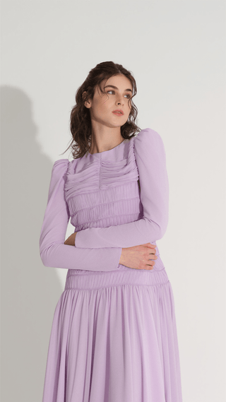 Pleated & Piping Detail Dress – Lilac