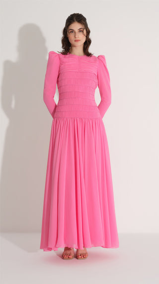 Pleated & Piping Detail Dress – Pink