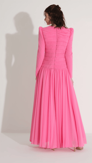 Pleated & Piping Detail Dress – Pink